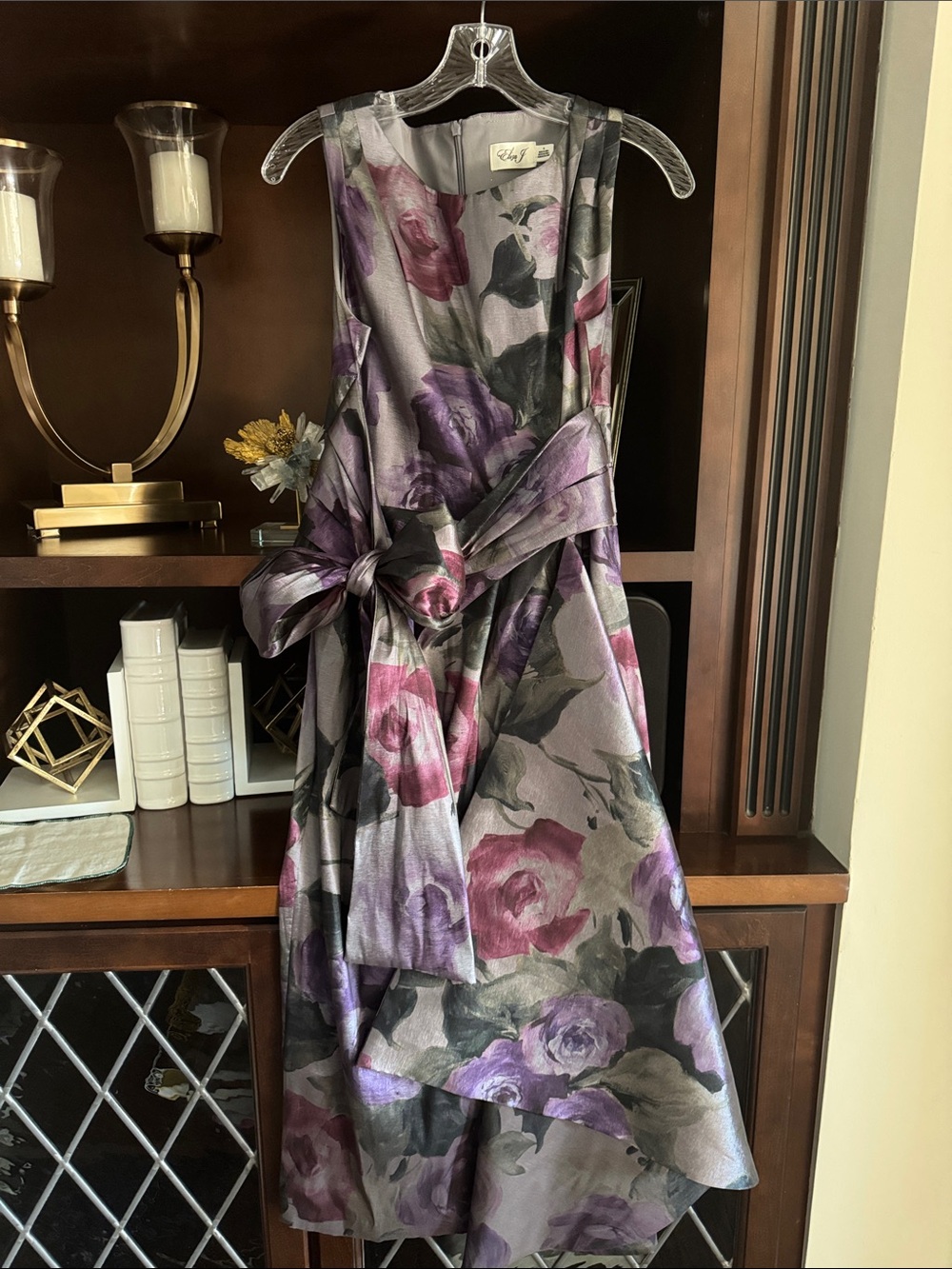 Eliza J Purple and Pink Floral High-Low Dress with Sash